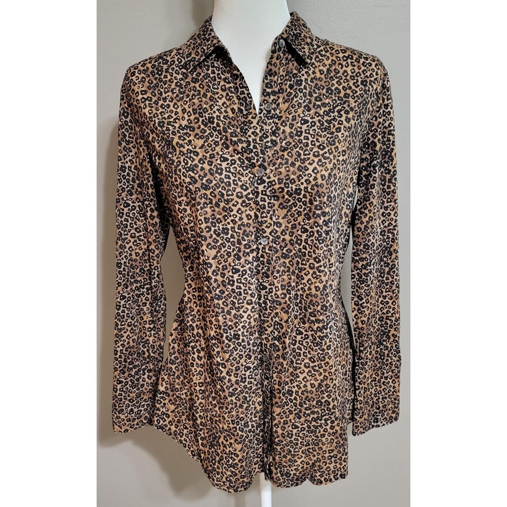 J. McLaughlin Animal Print Button-Down Cotton Long Sleeve